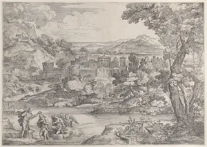 The Baptism of Christ at lower left, within a landscape