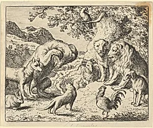The Bear Seeks Justice from the Lion Against Renard from Hendrick van Alcmar's Renard The Fox by Allart van Everdingen