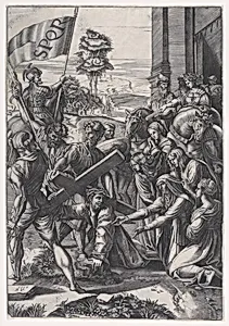The Bearing of the Cross by Agostino Veneziano (Agostino dei Musi)|Raphael (Raffaello Sanzio or Santi)