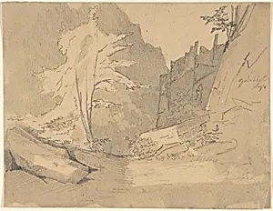 The Bode Valley with Rocks and Trees; verso: Landscape Studies by Karl Blechen