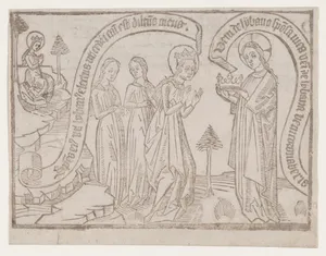 The Bridegroom Offering a Crown to the Bride from a Canticum Canticorum blockbook, 2nd edition