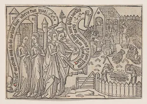 The Bridegroom Showing the Bride His Land, from a Canticum Canticorum blockbook, 1st edition