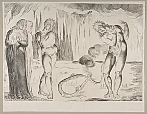The Circle of the Thieves; Buoso Donati Attacked by the Serpent by William Blake|Dante Alighieri