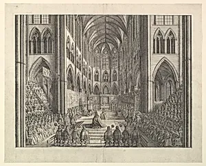 The Coronation of King Charles the II in Westminster Abbey, April 23, 1661 (from John Ogilby's "The Entertainment of...Charles II," London, 1662) by Wenceslaus Hollar