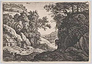 The Cottages at the Foot of a Mountain by Anthonie Waterloo