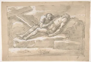 The Dead Christ Mourned by the Magdalen Who Venerates His Side Wound.