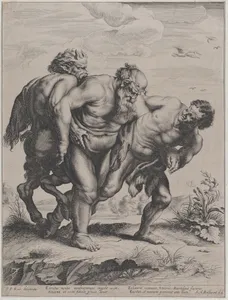 The drunken Silenus, supported by a satyr and a faun