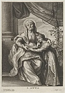 The education of the Virgin, with Saint Anne seated on a bench looking upwards and putting her arm around the Virgin by Peter Paul Rubens|Cornelis van Caukercken|Cornelis Galle II