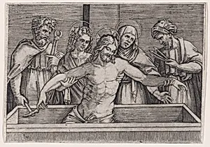 The Entombment of Christ by Agostino Veneziano (Agostino dei Musi)|Raphael (Raffaello Sanzio or Santi)