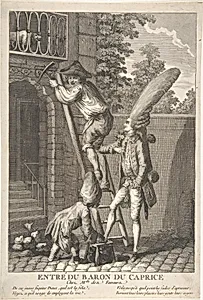 The Entry of the Baron of Caprice to the Home of Miss Favors (Entré du Baron du Caprice chez Melle des Faveurs) by Anonymous, French, 18th century