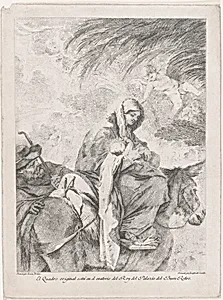 The flight into Egypt, the Virgin and Child on a donkey, Joseph to the left, after Luca Giordano by Luca Giordano|José del Castillo