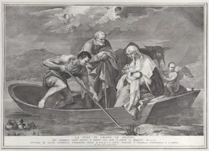 The flight into Egypt, with the Holy Family in a boat