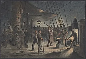 The Forge on Deck, Night of August 9th: Preparing the Iron Plating for Capstan by Robert Charles Dudley
