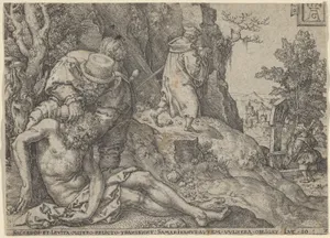 The Good Samaritan Tending the Traveller's Wounds with Oil and Wine or The Priest and the Levite Passing, from "The Parable of the Good Samaritan"