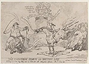 The Hanoverian Horse and British Lion by Charles Wolfran Cornwall|Thomas Rowlandson|Charles James Fox|William Pitt|William Humphrey