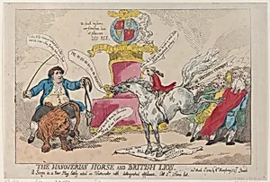 The Hanoverian Horse and British Lion by Charles James Fox|William Humphrey|Charles Wolfran Cornwall|Thomas Rowlandson|William Pitt