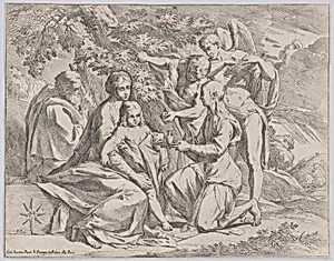 The Holy Family fed by Angels
