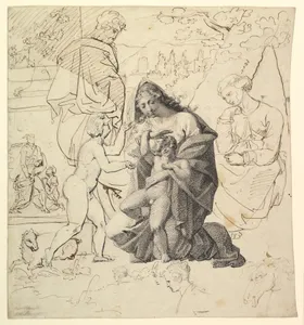 The Holy Family with Saint Anne and Saint John in a classical landscape; verso: The Holy Family with Saint Anne and Saint John