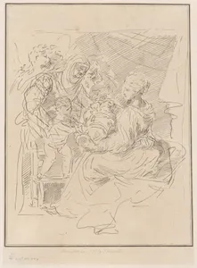 The Holy Family with the infant Saint John the Baptist, and other saints and angels