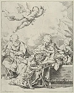 The Holy Family with young John the Baptist and Saint Elizabeth, two angels above, after Reni by Guido Reni|Anonymous, 17th century