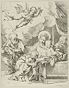 The Holy Family with young John the Baptist and Saint Elizabeth, two angels above, after Reni by Guido Reni|Anonymous, 17th century