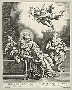 The Holy Family with young John the Baptist and Saint Elizabeth, two angels above, after Reni by Guido Reni|Anonymous, 17th century|Mariette