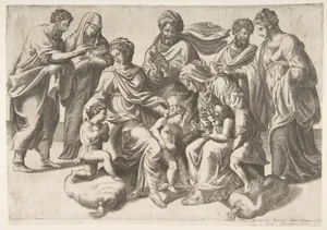 The Holy Kinship, in thecentre the Christ Child takes a bird given to him by the infant John the Baptist