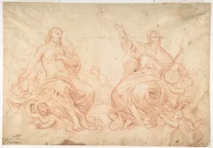 The Holy Trinity (recto); Studies of Seated Female Figures (the Virgin and another Saint?) (verso)