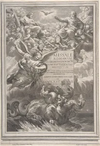 The holy trinity with Saint Michael vanquishing a six-headed dragon, frontispiece to 'Missale Romanum ex decreto sacrosancti Concilii tridentini restitutum'