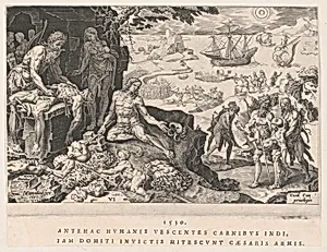 The Imperial Troops Bringing Civilization to the Indians, from The Victories of Emperor Charles, plate 6 by Dirck Volckertsz Coornhert|Maarten van Heemskerck|Hieronymus Cock