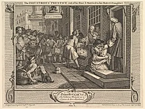 The Industrious 'Prentice Out of his Time and Married to his Master's Daughter: Industry and Idleness, plate 6 by William Hogarth