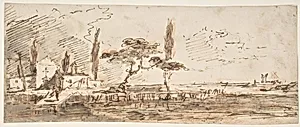 The Island of Anconetta (recto); Two Feet Wearing Pointed Shoes (verso) by Francesco Guardi