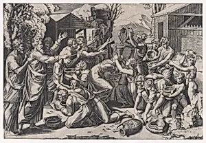 The Israelites Gathering Manna by Agostino Veneziano (Agostino dei Musi)|Raphael (Raffaello Sanzio or Santi)