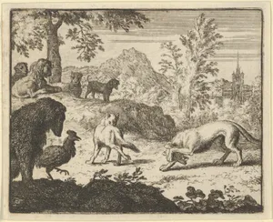 The Lion Allows a Fight Between the Wolf and Renard from Hendrick van Alcmar's Renard The Fox