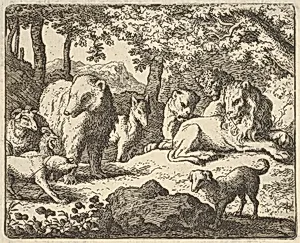 The Lion Delays Renard's Execution for a Final Interrogation from Hendrick van Alcmar's Renard The Fox by Allart van Everdingen