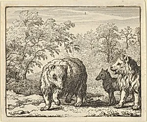 The Lion Frees the Bear and the Wolf from Hendrick van Alcmar's Renard The Fox by Allart van Everdingen