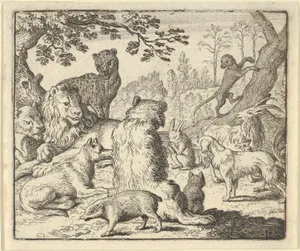 The Lion Orders All the Animals to Follow Him to Renard's Burrow from Hendrick van Alcmar's Renard The Fox