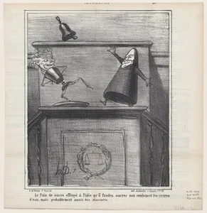 The loaf of sugar frightened at the idea that it will be necessary not only to sweeten the water of the orators but probably also their speeches, from 'News of the day,' published in Le Charivari, February 23, 1867