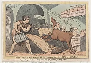 The Modern Hercules, Cleansing the Augean Stable by Thomas Rowlandson|William Pitt|Henry Dundas, 1st Viscount Melville