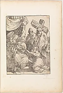 The Mystic Marriage of St. Catherine, with St. Joseph, an Angel, and a Cross-bearing Saint by Andrea Schiavone (Andrea Meldola)