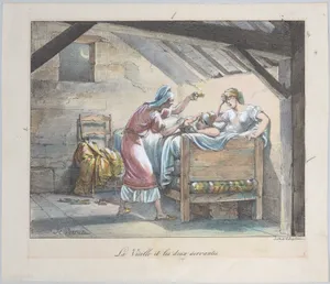 The Old Woman and the Two Maids, plate no. 118 from "Fables choisies de La Fontaine ornées de figures lithographiques..."