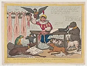 The Political Butcher, or Spain Cutting Up Buonaparte For The Benefit Of Her Neighbours by Napoléon Bonaparte|Thomas Rowlandson|Rudolph Ackermann, London|G. Sauley [Farnham]
