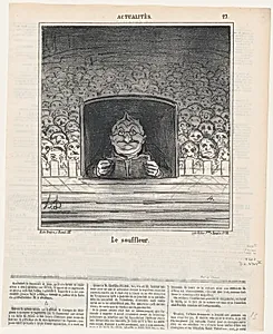 The prompter, from 'News of the day,' published in Le Charivari, February 7, 1870 by Honoré Daumier|Arnaud de Vresse|Destouches|Marie Joseph Louis Adolphe Thiers