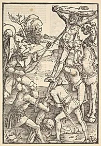 The Raising of the Cross; verso: The Raising of the Cross, from Speculum Passionis Domini Nostri Ihesu Christi by Ulrich Pinder|Hans Baldung (called Hans Baldung Grien)
