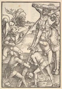 The Raising of the Cross; verso: The Raising of the Cross, from Speculum Passionis Domini Nostri Ihesu Christi