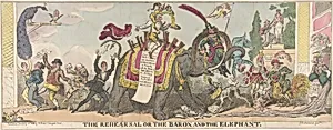 The Rehearsal or the Baron and the Elephant by George Cruikshank|M. [or W. N.] Jones|Richard Brinsley Sheridan|Baron Ferdinand de Geramb|William Shakespeare|John Philip Kemble|Sarah Siddons