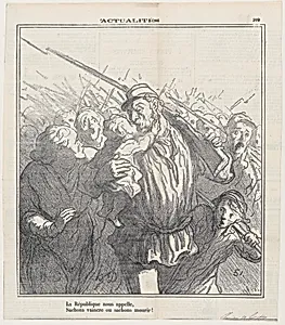 The Republic calls us! Let us be victorious or die, from 'News of the day,' published in Le Charivari, September 20, 1870 by Honoré Daumier