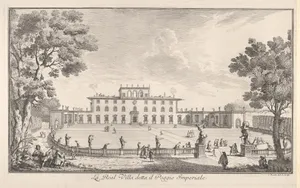 The Royal Villa called il Poggio Imperiale (La Real Villa detta il Poggio Imperiale), view of the facade and balustrade with statuary, from 'Views of the city and other places of Tuscany' (Vedute delle ville e d'altri luoghi della Toscana)