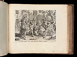 The Servant Sending his Fellow Servant to Prison, from The Parable of the Unmerciful Servant, bound in Thesaurus Sacrarum historiarum Veteris et Novi Testamenti by Gerard de Jode|Anonymous, Netherlandish, 16th century|Gerard van Groeningen