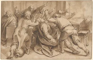 The Servants of Absalom killing Amnon (2 Samuel 13, 28-29); verso: Sketch of a seated woman